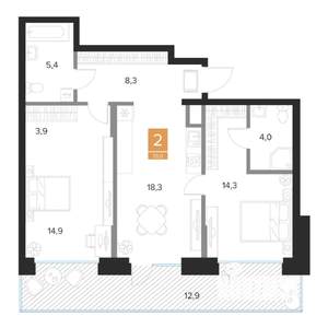 2-к квартира, строящийся дом, 73м2, 1/16 этаж