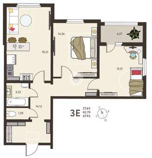 2-к квартира, вторичка, 68м2, 12/18 этаж