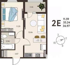 1-к квартира, вторичка, 37м2, 17/18 этаж