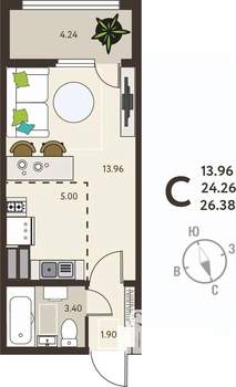Студия квартира, вторичка, 26м2, 5/18 этаж