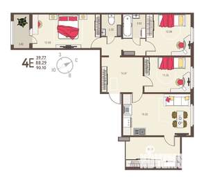4-к квартира, вторичка, 90м2, 10/17 этаж
