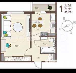 1-к квартира, вторичка, 41м2, 16/18 этаж
