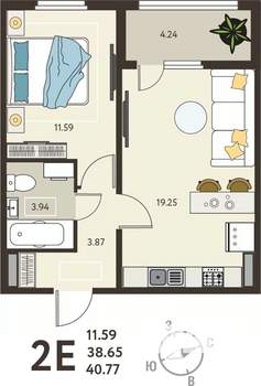1-к квартира, вторичка, 41м2, 14/18 этаж