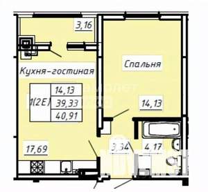 1-к квартира, вторичка, 41м2, 2/8 этаж