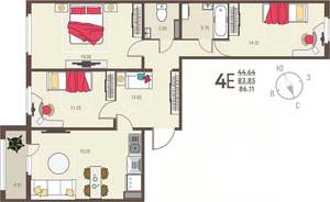 3-к квартира, вторичка, 86м2, 4/17 этаж