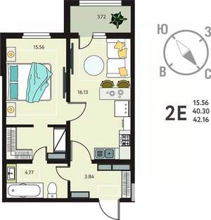1-к квартира, вторичка, 42м2, 2/18 этаж