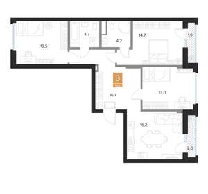 3-к квартира, вторичка, 84м2, 6/16 этаж