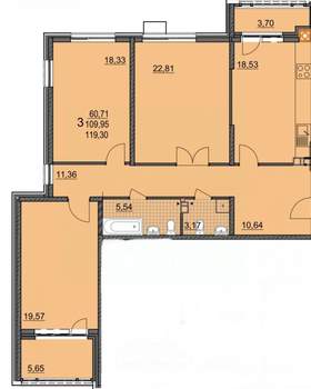 3-к квартира, вторичка, 119м2, 2/19 этаж