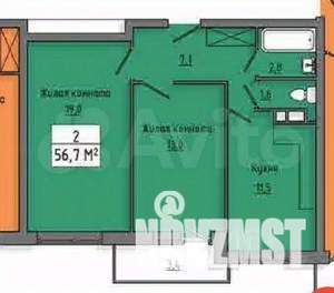 2-к квартира, сданный дом, 57м2, 2/10 этаж
