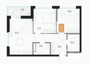 2-к квартира, вторичка, 60м2, 11/16 этаж