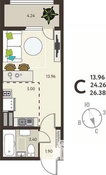 Студия квартира, вторичка, 26м2, 13/18 этаж