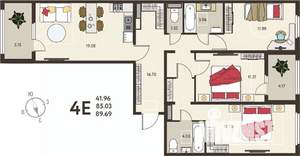 3-к квартира, вторичка, 90м2, 17/18 этаж