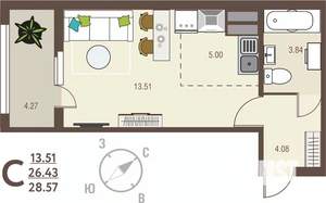 Студия квартира, вторичка, 29м2, 4/17 этаж