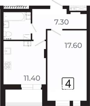 1-к квартира, вторичка, 43м2, 4/21 этаж