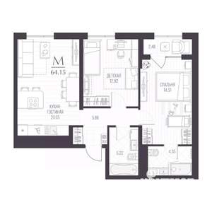 2-к квартира, вторичка, 64м2, 4/11 этаж