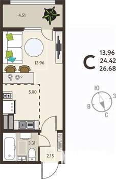 Студия квартира, вторичка, 27м2, 18/18 этаж
