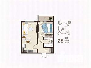 1-к квартира, вторичка, 32м2, 2/18 этаж