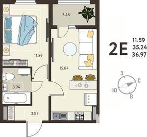 1-к квартира, вторичка, 37м2, 2/18 этаж