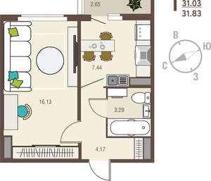 1-к квартира, вторичка, 32м2, 3/17 этаж