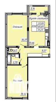 2-к квартира, вторичка, 71м2, 8/8 этаж