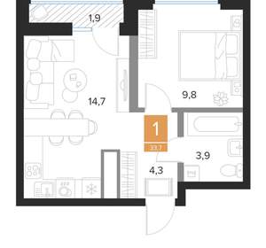 1-к квартира, вторичка, 34м2, 10/16 этаж