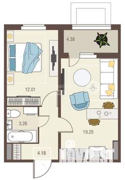 1-к квартира, вторичка, 41м2, 15/17 этаж