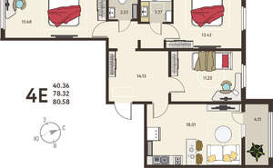 3-к квартира, вторичка, 81м2, 8/18 этаж
