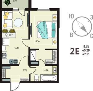 1-к квартира, вторичка, 42м2, 4/18 этаж