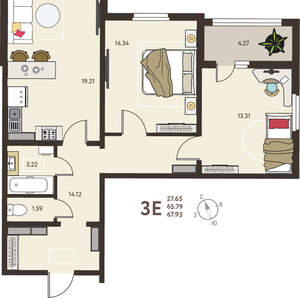 2-к квартира, вторичка, 68м2, 12/18 этаж