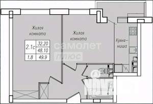 2-к квартира, сданный дом, 50м2, 1/10 этаж