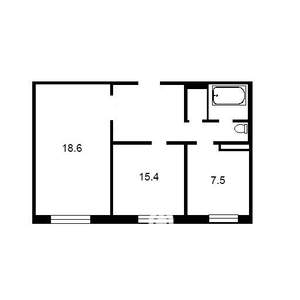 2-к квартира, вторичка, 43м2, 4/4 этаж
