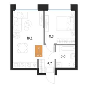 1-к квартира, вторичка, 40м2, 2/16 этаж