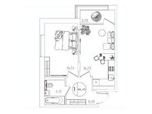 1-к квартира, вторичка, 46м2, 8/10 этаж