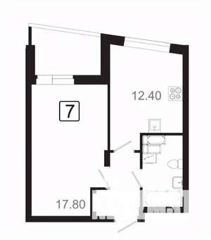 1-к квартира, вторичка, 40м2, 19/21 этаж