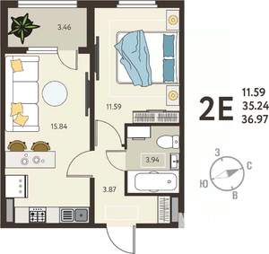 1-к квартира, вторичка, 37м2, 17/18 этаж