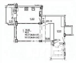 1-к квартира, вторичка, 51м2, 6/10 этаж