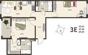 2-к квартира, вторичка, 70м2, 5/18 этаж