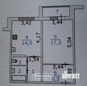 1-к квартира, вторичка, 46м2, 4/10 этаж