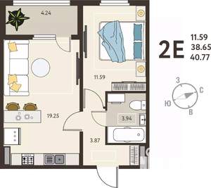 1-к квартира, вторичка, 41м2, 10/18 этаж