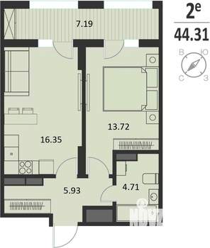 1-к квартира, вторичка, 44м2, 8/16 этаж