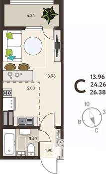 Студия квартира, вторичка, 26м2, 18/18 этаж