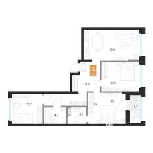 3-к квартира, вторичка, 82м2, 3/16 этаж