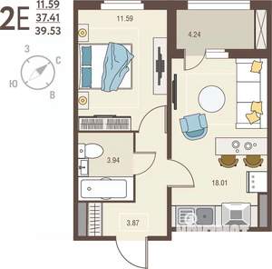 1-к квартира, вторичка, 40м2, 15/17 этаж