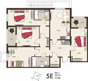 3-к квартира, вторичка, 112м2, 1/18 этаж