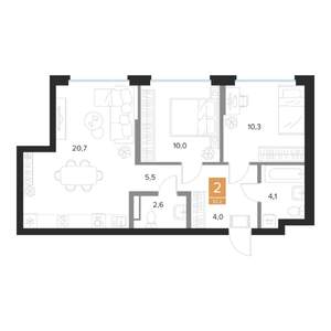 2-к квартира, вторичка, 57м2, 3/16 этаж