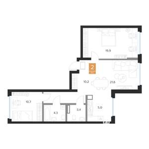 2-к квартира, вторичка, 75м2, 9/16 этаж