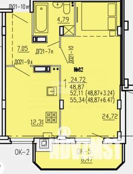 1-к квартира, сданный дом, 55м2, 7/10 этаж