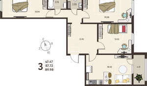 3-к квартира, вторичка, 90м2, 15/18 этаж