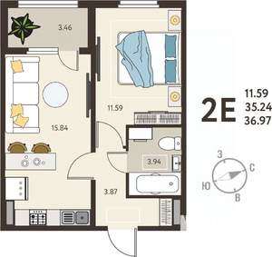 1-к квартира, вторичка, 37м2, 9/18 этаж