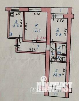 3-к квартира, вторичка, 64м2, 9/9 этаж